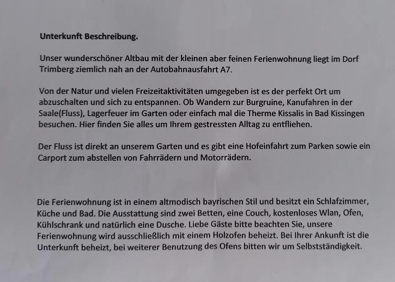 Ferienwohnung Am Schwedenberg , Trimberg Elfershausen Appartement